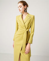 Olive Yellow Faux Wrap Shirt Dress - FashionByTeresa